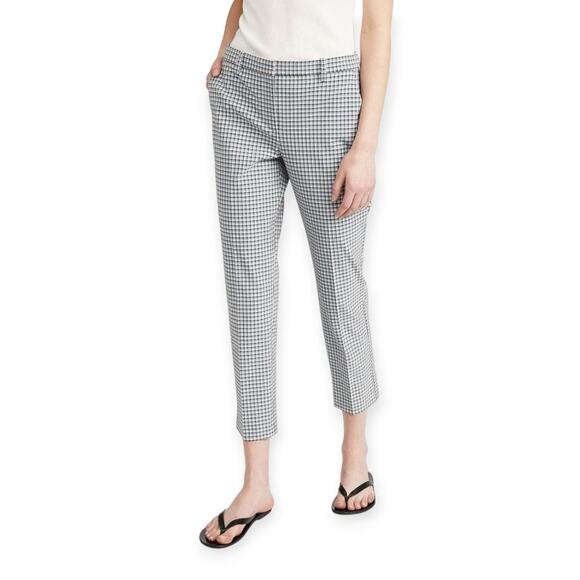 NWOT THEORY Treeca Slim Cropped Pant SIZE 8 Italian Blue Check Viscose USA NEW - Picture 1 of 12